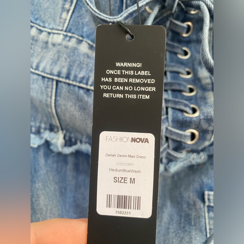 NWT Fashion Nova Delilah Denim Maxi Dress Med Strapless Corset Bustier Stretch - Picture 13 of 14